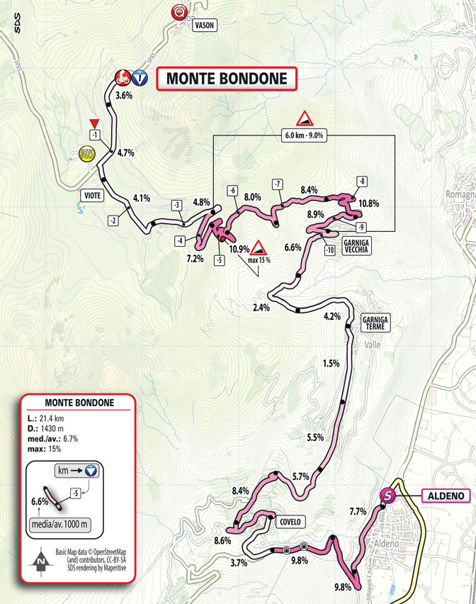 Dettaglio Salita Bondone/Detail Climb Bondone Tappa 16 Giro-E Enel X Way 2023